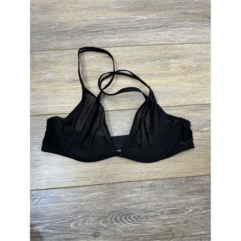 Calvin Klein Black Sheer Mesh Balconette Bra Sz 34B
